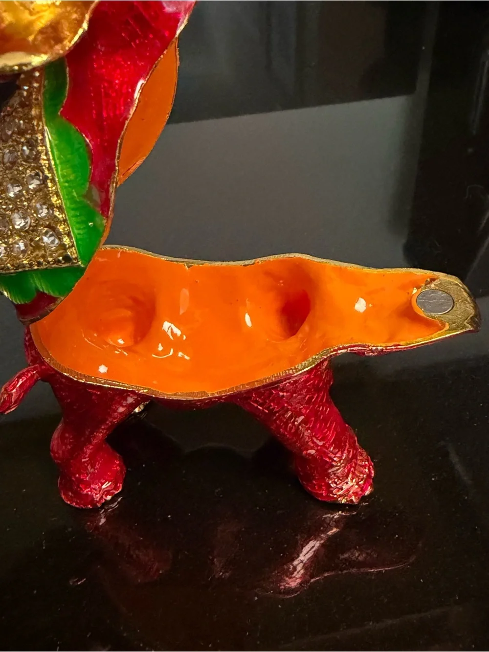 Jeweled Red Elephant Trinket Box Rhinestone Enamel Magnetic Jewelry Keepsake Box